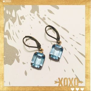 70's Vintage crystal earrings blue octagon earrings NEW